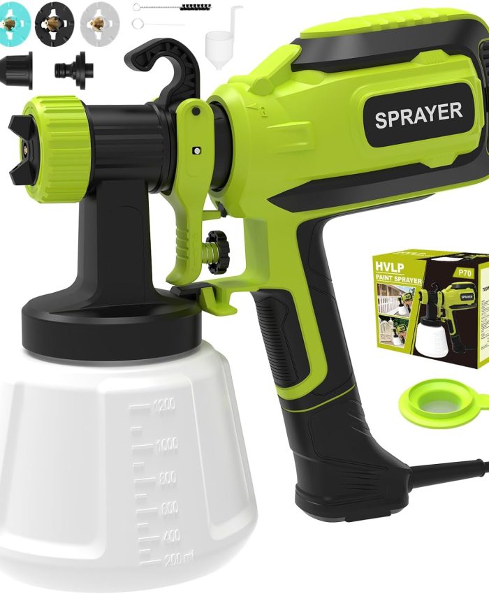 Pistolet a Peinturede, 700W HVLP Pistolet Peinture Electrique avec Joints de Nettoyage et de Soufflage, 4 Buses et 3 Motifs, Facile à Utiliser, pour Abri de Jardin, Meubles, Clôtures, Murs, etc