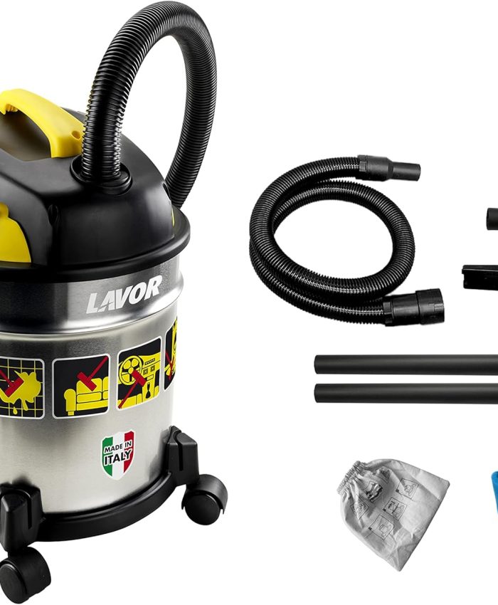 Lavor Aspirateur Eau et Poussière VAC 20 S, Réservoir en Acier 20 litres, 18 kPa, 1200W Max, Filtre en Tissu et Filtre Éponge Compris