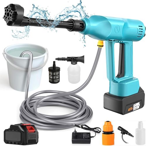 Nettoyeur Haute Pression sans Fil, 200Bar Nettoyeur Haute Pression Batterie Rechargeable 30000 mAh Plage Pulvérisation 12M, Buse 6 en 1, Tuyau 5M, Convient pour Lavage de Voiture, Jardin (Bleu)