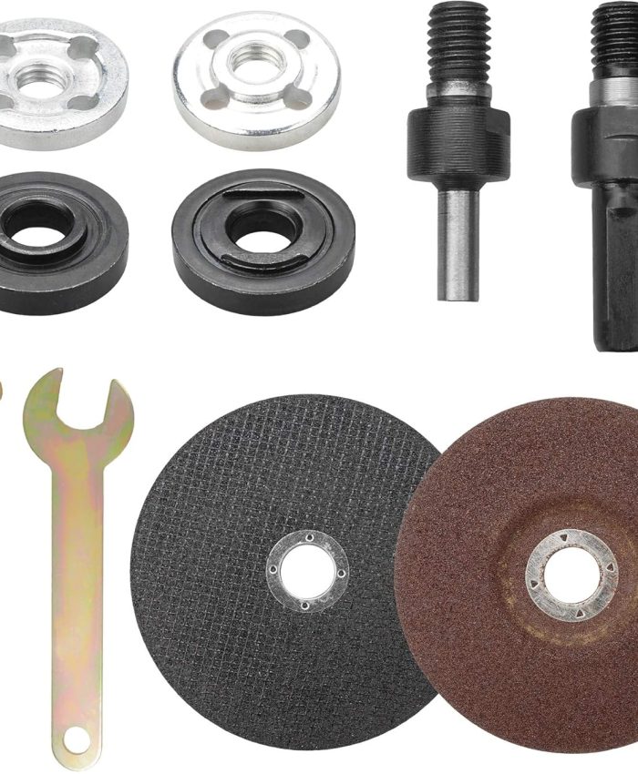 YEYIT Lot de 10 accessoires pour meuleuse d&rsquo;angle, perceuse manuelle, conversion, tige de connexion, meuleuse d&rsquo;angle, clé à bride, écrous de coupe, disques de meulage en métal, appareils de serrage
