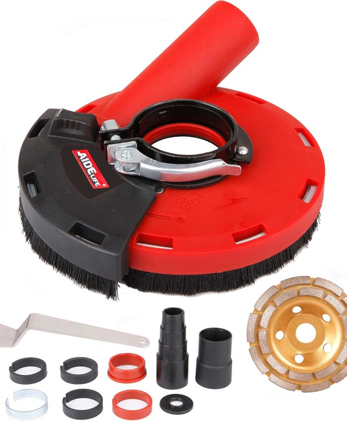 Aidelife Capot de Protection Meuleuse Angulaire 115/125mm avec bague d&rsquo;adaptation et connecteur d&rsquo;aspirateur +Disque Diamant à Meuler Béton 125mm