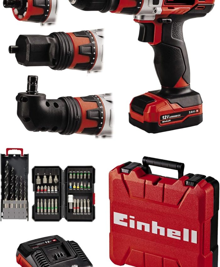 Einhell TE-CD 12/1 3X-Li +39 Perceuse-visseuse sans fil 2 vitesses Mandrin amovible 10 mm 34 pièces, 5 forets à bois, chargeur + 1 batterie 2,0 Ah