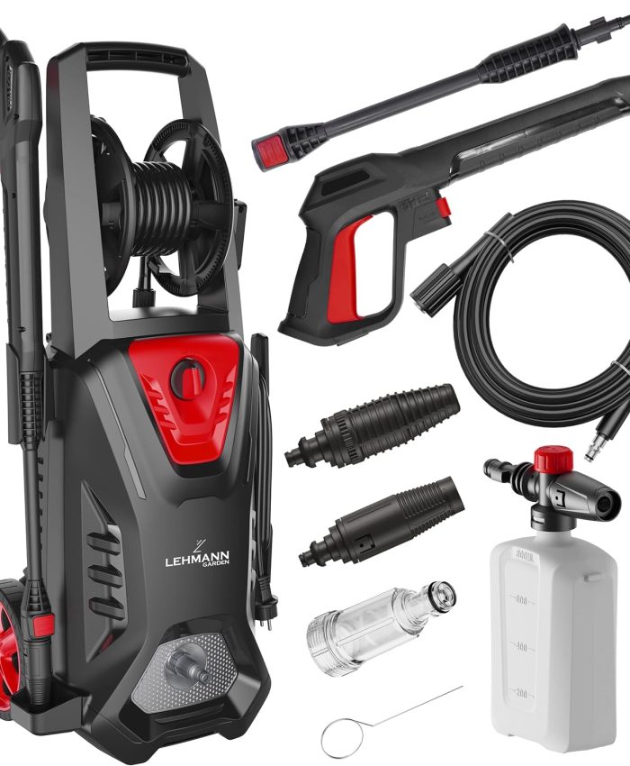 Lehmann Nettoyeur haute pression avec pompe en aluminium, pression de service de 240 bar, débit 480 l/h, puissance 2200 W, tuyau haute pression de 10 m, nettoyeur de surface compact (Missouri)