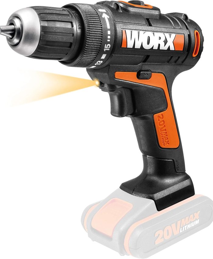 WORX WX166.9 Perceuse-visseuse sans fil, 20 V, outil professionnel pour percer et visser, compatible PowerShare, livrée sans batterie ni chargeur
