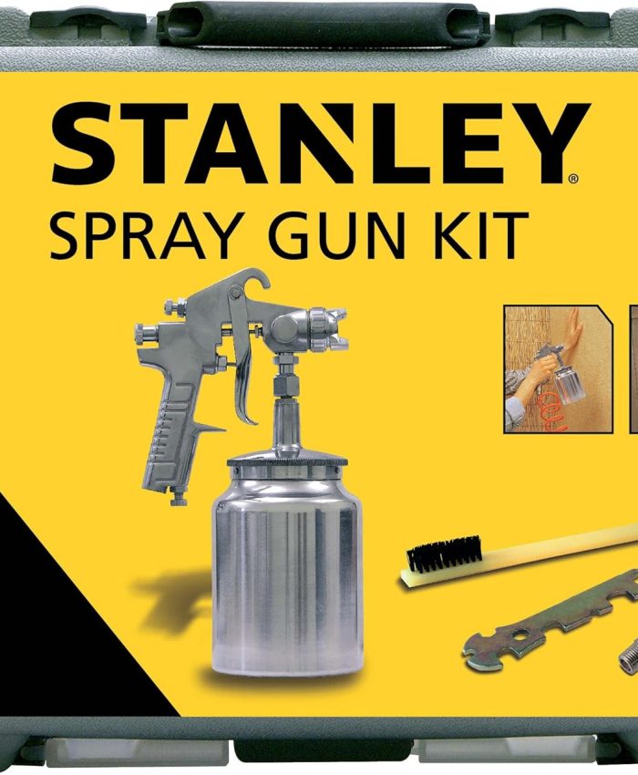Stanley Pistolet à Peinture pour Compresseur 160123XSTN – avec Mallette de Rangement, Clé, Pinceau et Raccord 1/4&Prime; – 4Bar – Métal – Argenté