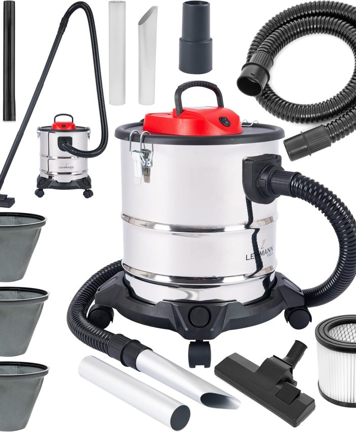 LEHMANN Haddo Aspirateur Industriel 2000W | pour cheminée avec Double système de Filtration | Sec Humide avec réservoir de 20 litres en Acier Inoxydable, argenté