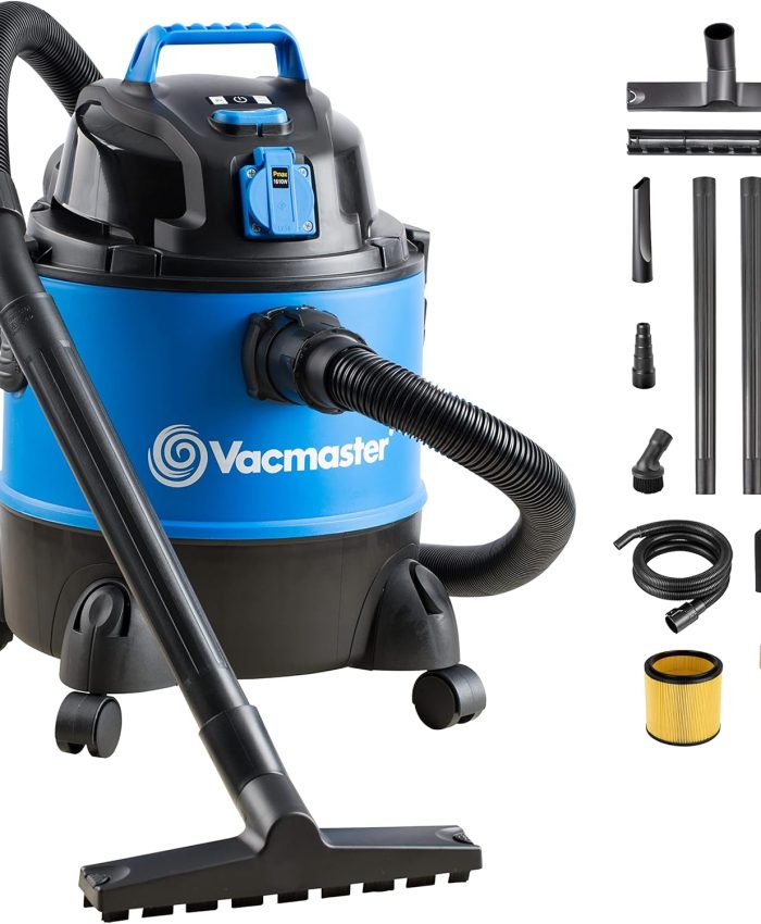 Vacmaster VQ1220PFC-03, Eau et Poussière Aspirateur Industriel Puissant, 1250W 20L, 1250 W, 20 liters, 89 décibeles, Bleu