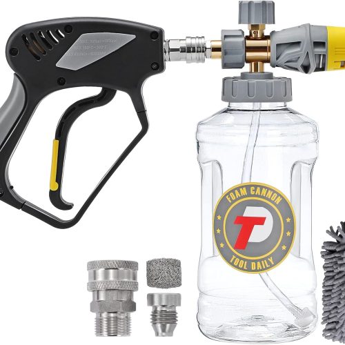 Tool Daily Canon à mousse avec pistolet de nettoyeur haute pression 5000 psi, pistolet de nettoyeur haute pression avec connecteur rapide pivotant de 1,9 cm, pistolet à mousse réglable, M22 et