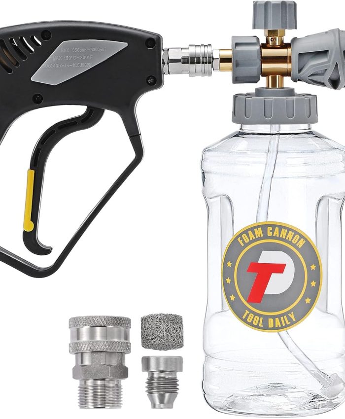 Tool Daily Canon à mousse avec pistolet de nettoyeur haute pression 5000 psi, pistolet de nettoyeur haute pression avec connecteur rapide pivotant de 1,9 cm, pistolet à mousse réglable, M22 et