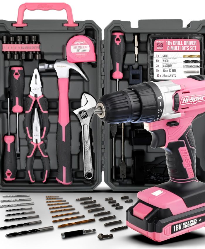 Hi-Spec perceuse-visseuses Multifonction Sans Fil 18 V avec Outils de Garage,Boite à Outils complète de bricolage avec tournevis et perceuse électrique