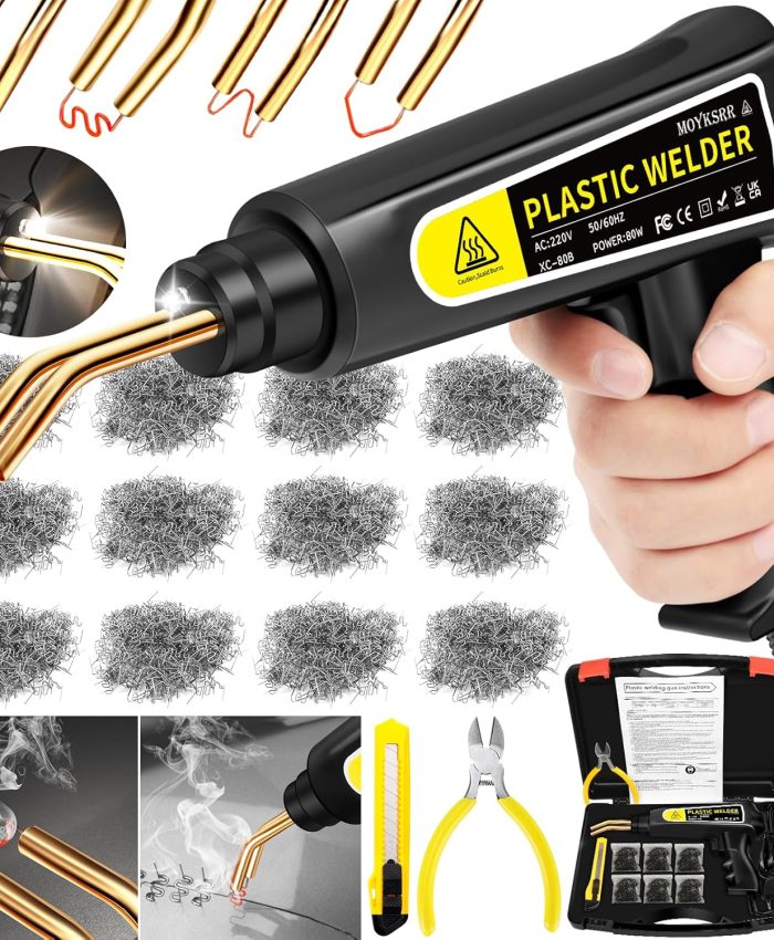 MOYKSRR 80W Soudage Plastique Machine, Kit Reparation Souder Plastique avec 800Pcs 6 Types Agrafes, Soudeuse Plastique Machine a Souder, Soudeur Plastique pour Réparation de Pare-Chocs de Voiture