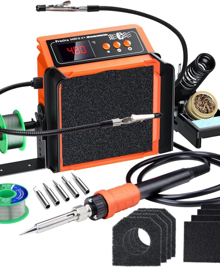 Station de Soudage avec Extracteur de Fumées de Soudure, fer à Souder Preciva avec Mains D&rsquo;assistance, Affichage Numérique LCD, Température Réglable de 200 à 480℃ avec Mode Veille