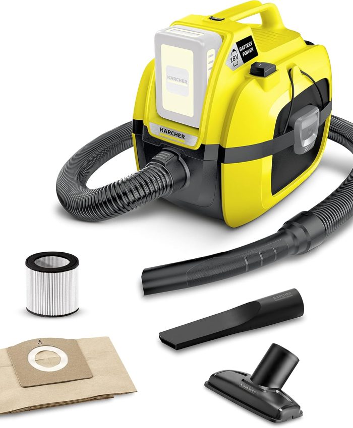 Kärcher Aspirateur Multifonction sans fil WD 1 Compact, Eau et Poussière, Filtre Cartouche, Flexible: 1,20 m, Taille Cuve: 7 l, Puissance: 230 W, Compatible avec Batterie 18 V non Incluse