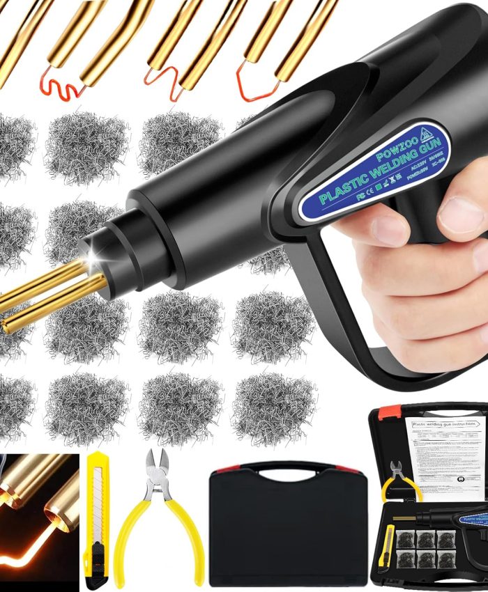 POWZOO 80W Soudage plastique Machine,Kit de Réparation avec 800Pcs 6 Sortes Agrafeuse Chaud,Soudure Plastique,Réparation de Pistolet de Soudeur, Soudeuse pour Réparation de Pare-Chocs de Voiture.